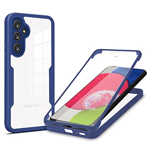 BOKYAS 360 Grad Hülle für Samsung Galaxy A54 5G Crystal Anti-Gelb Case, Ganzkörper Stoßfeste Handyhülle mit eingebauter Displayschutzfolie, Silikon Bumper Schutzhülle, Blau von BOKYAS