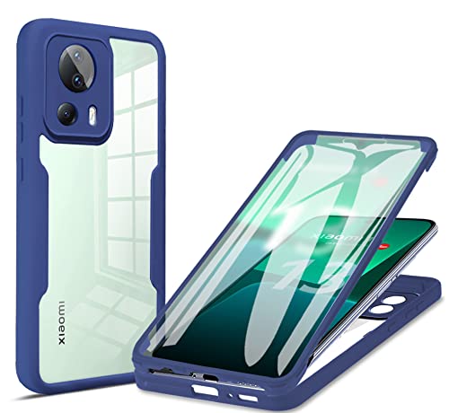 BOKYAS 360 Grad Hülle für Xiaomi 13 Lite Crystal Anti-Gelb Case, Ganzkörper Stoßfeste Handyhülle mit eingebauter Displayschutzfolie, Silikon Bumper Schutzhülle, Blau von BOKYAS