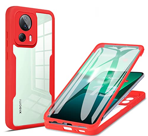 BOKYAS 360 Grad Hülle für Xiaomi 13 Lite Crystal Anti-Gelb Case, Ganzkörper Stoßfeste Handyhülle mit eingebauter Displayschutzfolie, Silikon Bumper Schutzhülle, Rot von BOKYAS