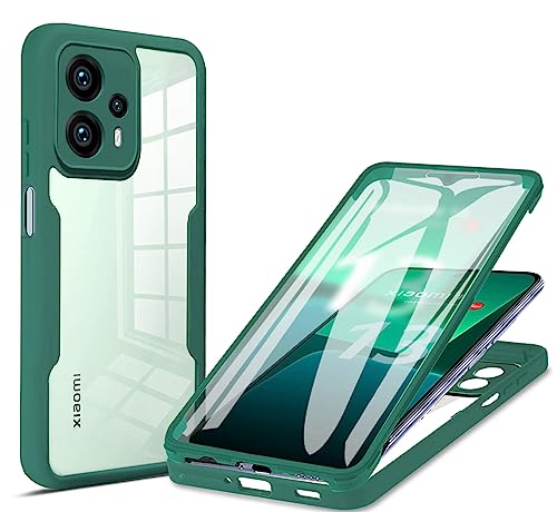 BOKYAS 360 Grad Hülle für Xiaomi Poco F5 5G Crystal Anti-Gelb Case, Ganzkörper Stoßfeste Handyhülle mit eingebauter Displayschutzfolie, Silikon Bumper Schutzhülle, Grün von BOKYAS