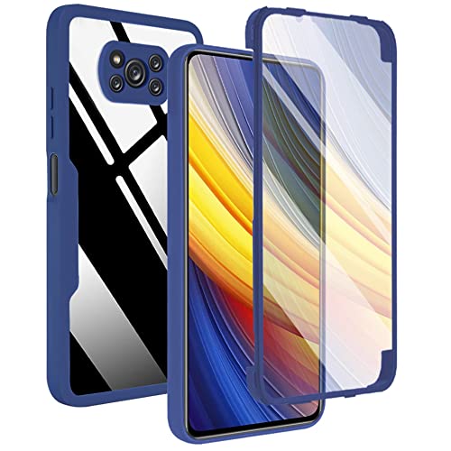 BOKYAS 360 Grad Hülle für Xiaomi Poco X3 NFC/X3 Pro/X3 Crystal Anti-Gelb Case, Ganzkörper Stoßfeste Handyhülle mit eingebauter Displayschutzfolie, Silikon Bumper Schutzhülle, Blau von BOKYAS