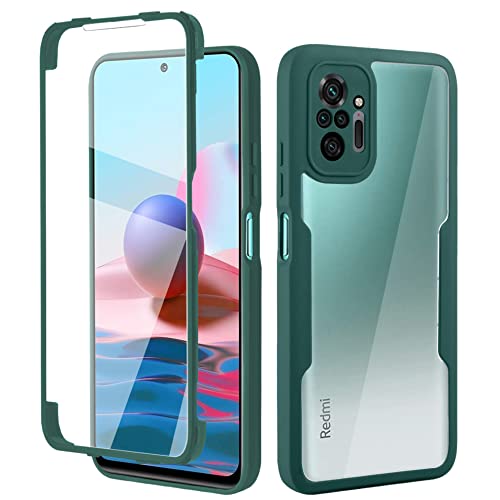 BOKYAS 360 Grad Hülle für Xiaomi Redmi Note 10 Pro Crystal Anti-Gelb Case, Ganzkörper Stoßfeste Handyhülle mit eingebauter Displayschutzfolie, Silikon Bumper Schutzhülle, Grün von BOKYAS