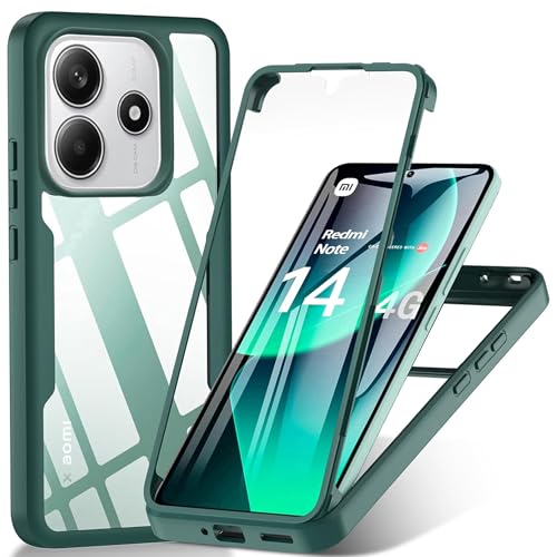 BOKYAS 360 Grad Hülle für Xiaomi Redmi Note 14 4G Crystal Anti-Gelb Case, Ganzkörper Stoßfeste Handyhülle mit eingebauter Displayschutzfolie, Silikon Bumper Schutzhülle, Grün BOKYAS 360 Grad Hülle für Xiaomi Redmi Note 14 4G Crystal Anti-Gelb Case, Ganzkörper Stoßfeste Handyhülle mit eingebauter Displayschutzfolie, Silikon Bumper Schutzhülle, Grün von BOKYAS