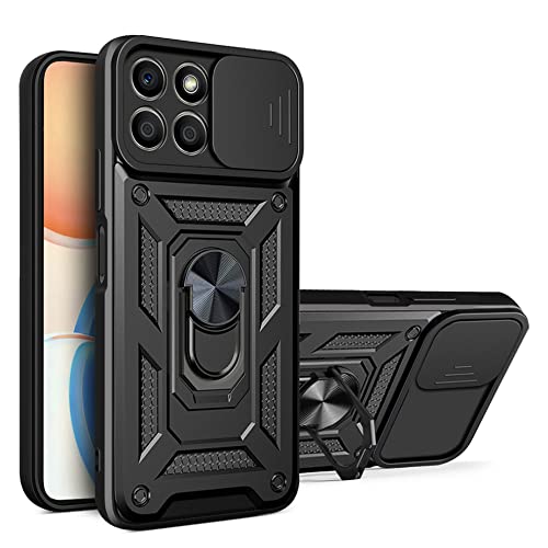 BOKYAS Armor Hülle für Honor X8 5G/Honor 70 Lite 5G/Honor X6 4G/X6s mit Slide Kameraschutz Cover und Ring Ständer [Handyhülle Kompatibel Mit Auto Magnet] Militärischer Stoßfeste Case, Schwarz von BOKYAS