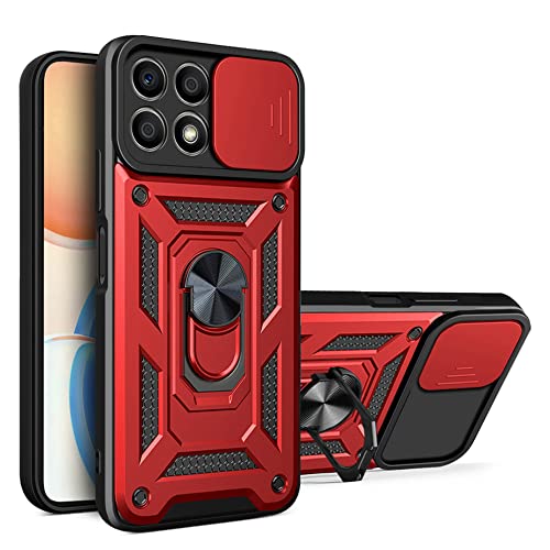 BOKYAS Armor Hülle für Honor X8a 4G mit Slide Kameraschutz Cover und Ring Ständer [Handyhülle Kompatibel Mit Auto Magnet] Militärischer Stoßfeste Case, Rot von BOKYAS