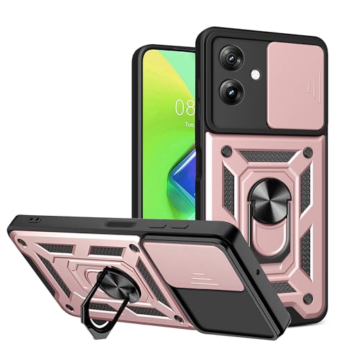 BOKYAS Armor Hülle für Motorola Moto G54 5G mit Slide Kameraschutz Cover und Ring Ständer [Handyhülle Kompatibel Mit Auto Magnet] Militärischer Stoßfeste Case, Roségold von BOKYAS