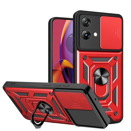 BOKYAS Armor Hülle für Motorola Moto G84 5G mit Slide Kameraschutz Cover und Ring Ständer [Handyhülle Kompatibel Mit Auto Magnet] Militärischer Stoßfeste Case, Rot von BOKYAS