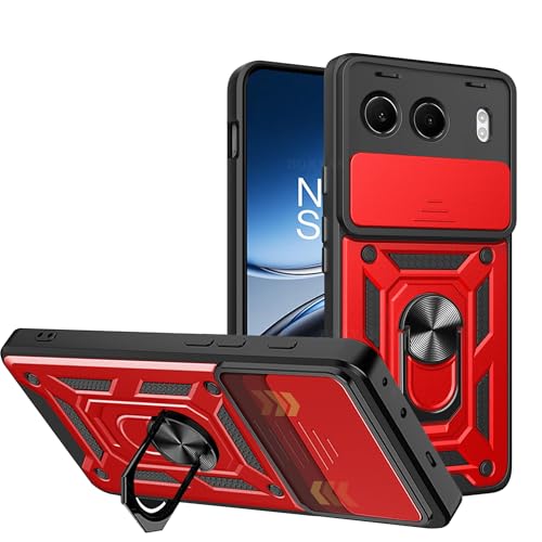 BOKYAS Armor Hülle für OnePlus Nord 4 5G mit Slide Kameraschutz Cover und Ring Ständer [Handyhülle Kompatibel Mit Auto Magnet] Militärischer Stoßfeste Case, Rot von BOKYAS