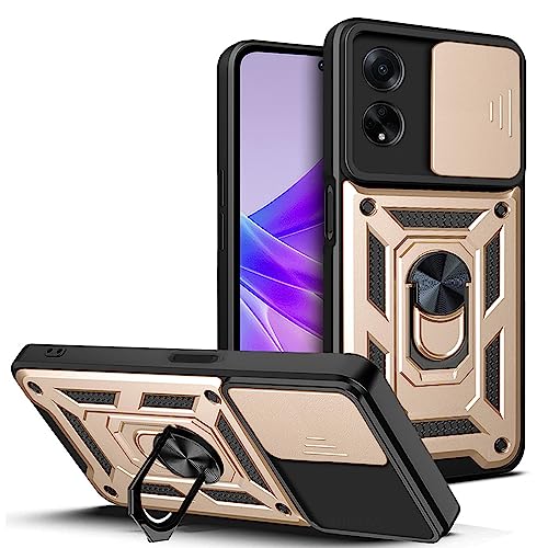 BOKYAS Armor Hülle für Oppo A98 5G/Oppo F23/Oppo A1 mit Slide Kameraschutz Cover und Ring Ständer [Handyhülle Kompatibel Mit Auto Magnet] Militärischer Stoßfeste Case, Gold von BOKYAS