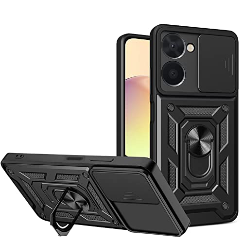 BOKYAS Armor Hülle für Realme C33 mit Slide Kameraschutz Cover und Ring Ständer [Handyhülle Kompatibel Mit Auto Magnet] Militärischer Stoßfeste Case, Schwarz von BOKYAS