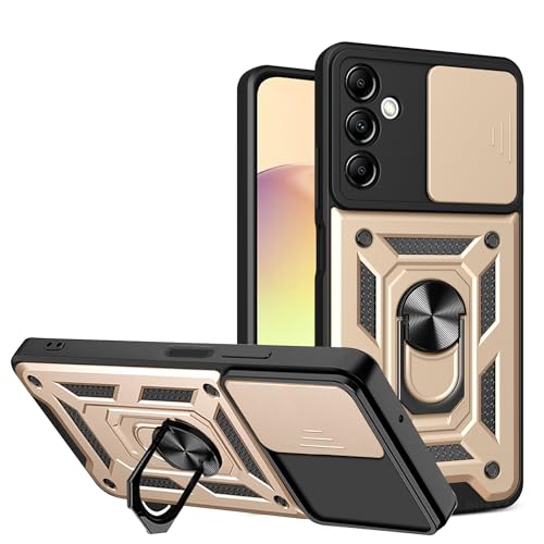 BOKYAS Armor Hülle für Samsung Galaxy A05S mit Slide Kameraschutz Cover und Ring Ständer [Handyhülle Kompatibel Mit Auto Magnet] Militärischer Stoßfeste Case, Gold von BOKYAS