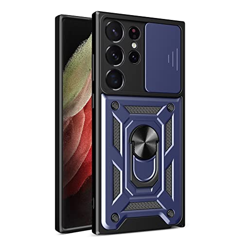 BOKYAS Armor Hülle für Samsung Galaxy S23 Ultra 5G mit Slide Kameraschutz Cover und Ring Ständer [Handyhülle Kompatibel Mit Auto Magnet] Militärischer Stoßfeste Case, Blau von BOKYAS