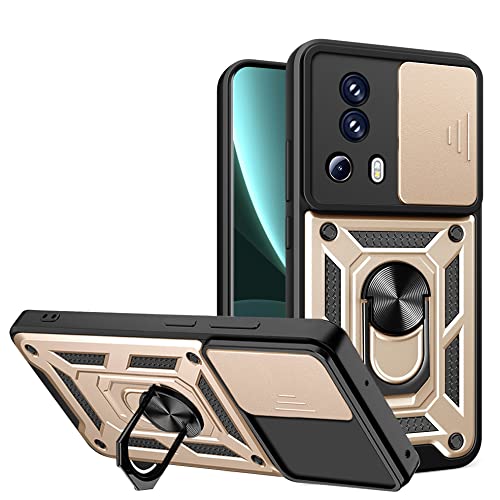 BOKYAS Armor Hülle für Xiaomi 13 Lite mit Slide Kameraschutz Cover und Ring Ständer [Handyhülle Kompatibel Mit Auto Magnet] Militärischer Stoßfeste Case, Gold von BOKYAS