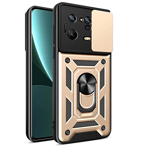 BOKYAS Armor Hülle für Xiaomi 13 Pro mit Slide Kameraschutz Cover und Ring Ständer [Handyhülle Kompatibel Mit Auto Magnet] Militärischer Stoßfeste Case, Gold von BOKYAS