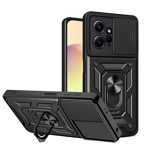 BOKYAS Armor Hülle für Xiaomi Redmi Note 12 4G mit Slide Kameraschutz Cover und Ring Ständer [Handyhülle Kompatibel Mit Auto Magnet] Militärischer Stoßfeste Case, Schwarz von BOKYAS
