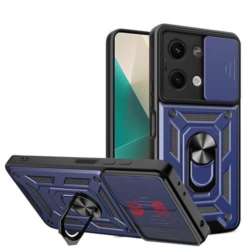 BOKYAS Armor Hülle für Xiaomi Poco X6 5G/Redmi Note 13 5G mit Slide Kameraschutz Cover und Ring Ständer [Handyhülle Kompatibel Mit Auto Magnet] Militärischer Stoßfeste Case, Blau von BOKYAS