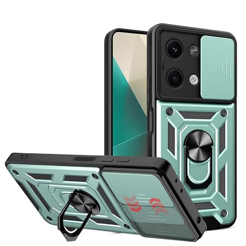 BOKYAS Armor Hülle für Xiaomi Poco X6 5G/Redmi Note 13 5G mit Slide Kameraschutz Cover und Ring Ständer [Handyhülle Kompatibel Mit Auto Magnet] Militärischer Stoßfeste Case, Grün von BOKYAS