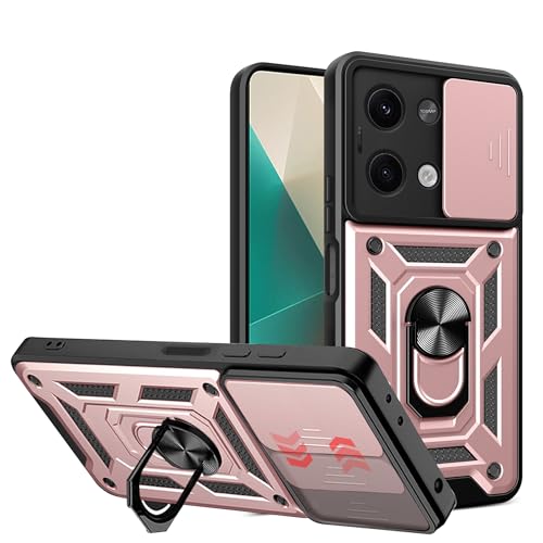 BOKYAS Armor Hülle für Xiaomi Redmi Note 13 5G mit Slide Kameraschutz Cover und Ring Ständer [Handyhülle Kompatibel Mit Auto Magnet] Militärischer Stoßfeste Case, Roségold von BOKYAS