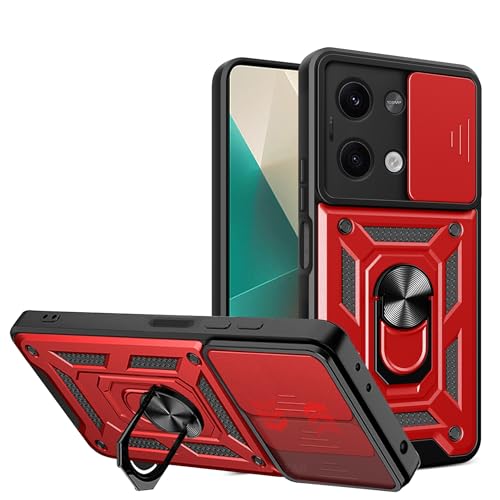 BOKYAS Armor Hülle für Xiaomi Poco X6 5G/Redmi Note 13 5G mit Slide Kameraschutz Cover und Ring Ständer [Handyhülle Kompatibel Mit Auto Magnet] Militärischer Stoßfeste Case, Rot von BOKYAS