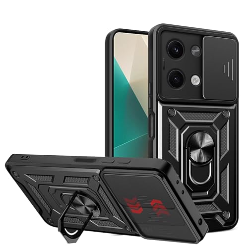 BOKYAS Armor Hülle für Xiaomi Poco X6 5G/Redmi Note 13 5G mit Slide Kameraschutz Cover und Ring Ständer [Handyhülle Kompatibel Mit Auto Magnet] Militärischer Stoßfeste Case, Schwarz von BOKYAS