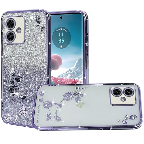 BOKYAS Clear Glitter Case for Motorola Moto G54 5G, Glitter Transparent Shockproof Mobile Phone Case, Cute Bling Silicone Protective Case for Women and Girls, Violett von BOKYAS