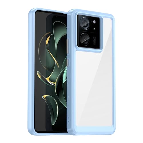 BOKYAS Crystal Hülle für Xiaomi 13T Pro/Xiaomi 13T Anti-Gelb & 360° Stoßfeste Handyhülle, Anti-Kratzt Soft Silikon Schutzhülle Case mit TPU Bumper & PC-Rückseite, Blau von BOKYAS