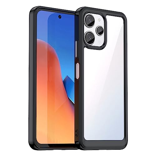 BOKYAS Crystal Hülle für Xiaomi Redmi 12 4G/Redmi 12 5G Anti-Gelb & 360° Stoßfeste Handyhülle, Anti-Kratzt Soft Silikon Schutzhülle Case mit TPU Bumper & PC-Rückseite, Schwarz von BOKYAS