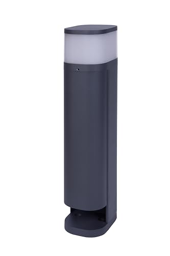 BOLD 19646 VOLO Garten-Steckdose aussen (Steckdosen-Säule) Anthrazit (2x Schuko - IP44 Outdoor Steckdosenturm - 3680 Watt - Dämmerungssensor - Ein/Aus Schalter - G9-Leuchtmittel enthalten) von BOLD