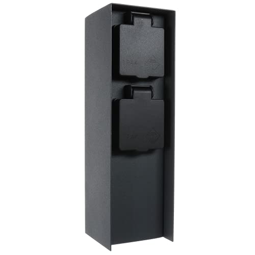 BOLD Orio Aussen-Steckdose-Garten (Steckdosen-Säule) mit 2-Fach Stecker in Anthrazit (IP44 Outdoor Energie-Säule | bis zu 3680 Watt | eckig | 23 x 7 x 7 cm | Einfache Montage) von BOLD