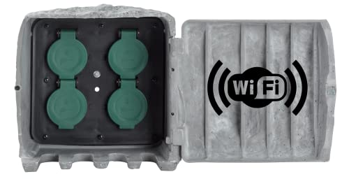 BOLD smarte Aussensteckdose Garten Stein-Optik - 4-Fach Stecker-Verteiler IP44 (WLAN, Smart Home, Verstärktes Material, bis zu 3680 Watt, 3m Outdoor-Kabel, Montage via Spieß oder/und Schrauben) von BOLD