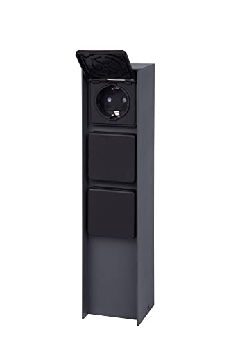 BOLD 19547 Abano Aussen-Steckdose-Garten (Steckdosen-Säule) mit 3-Fach Stecker in Anthrazit (IP44 Outdoor Energie-Säule 3680 Watt eckig Einfache Montage Plastikfreie Verpackung) von BOLD
