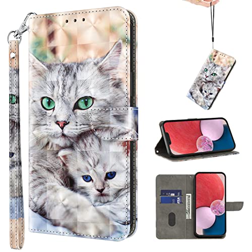 BOLELAW Handyhülle für Samsung Galaxy A22 5G Hülle (Nicht für A22 4G), PU Leder Flip Wallet Case Schutzhülle [Kartenschlitzen] [Magnetverschluss]für Samsung A22 5G(Zwei Katzen) von BOLELAW