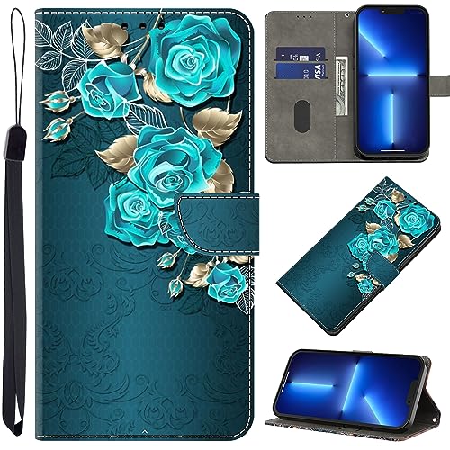 BOLELAW Handyhülle für Samsung Galaxy S21 Hülle, Muster PU Leder Wallet Flip Case mit [Stoßschutz TPU] [Standing Function] [Kartensteckplätzen] für Samsung S21 Schutzhülle,Blaue Rose von BOLELAW