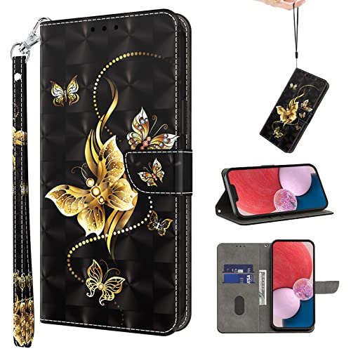 BOLELAW Handyhülle für Samsung Galaxy S22 5G Hülle Leder Flip Klappbare Stoßfeste [Premium PU Leder] [Standfunktion] [Kartenfächern] Schutzhülle Klapphülle für Samsung S22 5G, Golden Butterfly von BOLELAW