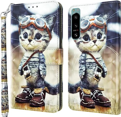 BOLELAW Handyhülle für Sony Xperia 5 IV 6,1 Zoll (2022), PU Leder Wallet Klappbar Stoßfest Flip Case Cover für Sony Xperia 5 IV (Freche Katze) von BOLELAW