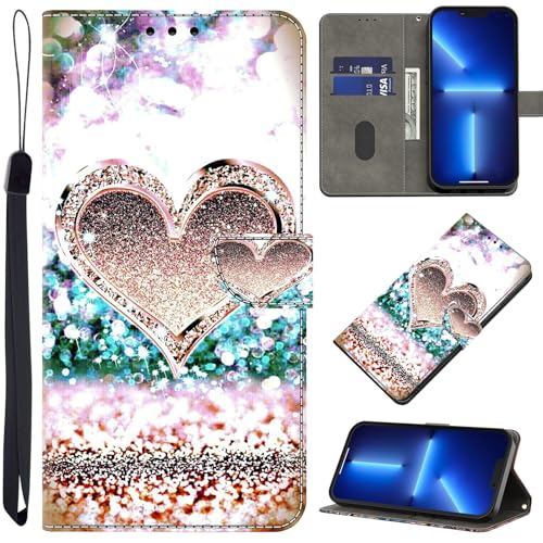 BOLELAW Handyhülle für Xiaomi Redmi Note 13 5G mit [Magnetverschluss] [Flip-Funktion] [Kartenfächern] Flip Case Leder Redmi Note 13 5G Schutzhülle Stylische Klapphülle, Funkelndes Herz von BOLELAW