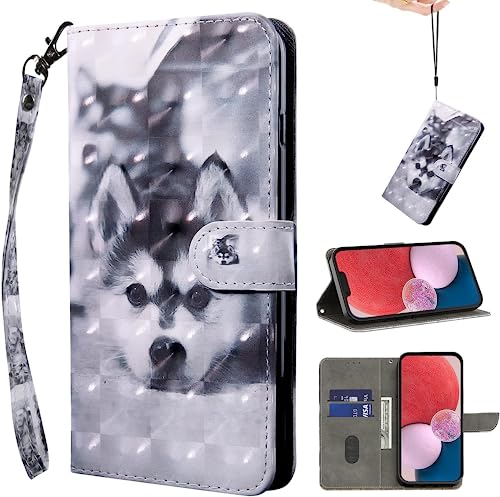 BOLELAW Handyhülle für iPhone 15 Hülle Leder Flip Klappbare Stoßfeste [Premium PU Leder] [Standfunktion] [Kartenfächern] Schutzhülle Klapphülle für iPhone 15, Husky von BOLELAW