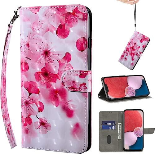 BOLELAW Handyhülle für iPhone 15 Pro Hülle Leder Flip Klappbare Stoßfeste [Premium PU Leder] [Standfunktion] [Kartenfächern] Schutzhülle Klapphülle für iPhone 15 Pro, Rote Blümchen von BOLELAW