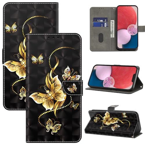 BOLELAW Handyhülle für iPhone 16 Plus Hülle Leder Flip Klappbare Stoßfeste [Premium PU Leder] [Standfunktion] [Kartenfächern] Schutzhülle Klapphülle für iPhone 16 Plus, Golden Butterfly von BOLELAW
