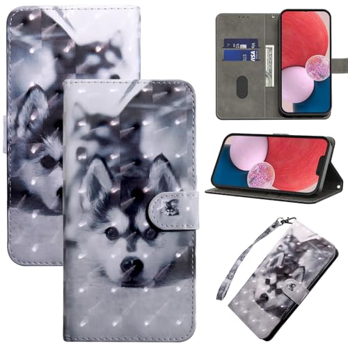 BOLELAW Handyhülle für iPhone 16 Plus Hülle Leder Flip Klappbare Stoßfeste [Premium PU Leder] [Standfunktion] [Kartenfächern] Schutzhülle Klapphülle für iPhone 16 Plus, Husky von BOLELAW