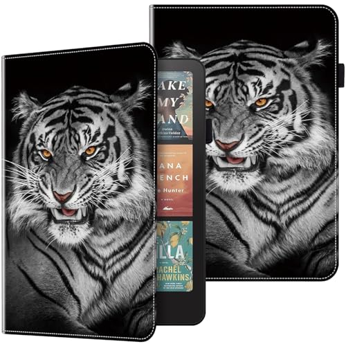 BOLELAW Hülle für 7" Kindle Paperwhite (12th Generation-2024) und Kindle Colorsoft Signature Edition 2024 PU Leder Folio Case mit Stifthalter, Kartenschlitz, Standfunktion Klapphülle, Tiger von BOLELAW