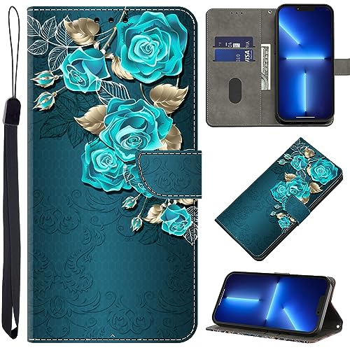 BOLELAW Hülle für Google Pixel 7 Pro mit [Magnetverschluss] [Flip-Funktion] [Kartenfächern] Flip Case Leder Pixel 7 Pro Schutzhülle Stylische Klapphülle, Blaue Rose von BOLELAW