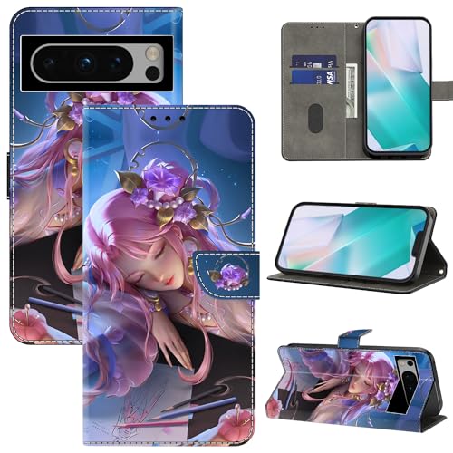 BOLELAW Hülle für Google Pixel 8 Pro mit [Magnetverschluss] [Flip-Funktion] [Kartenfächern] Flip Case Leder Pixel 8 Pro Schutzhülle Stylische Klapphülle, Dornröschen von BOLELAW
