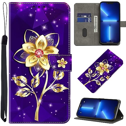 BOLELAW Hülle für Google Pixel 8 mit [Magnetverschluss] [Flip-Funktion] [Kartenfächern] Flip Case Leder Pixel 8 Schutzhülle Stylische Klapphülle, Goldene Blume von BOLELAW