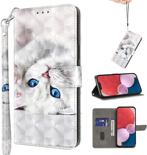 BOLELAW Hülle für Samsung Galaxy A13 / A04S Handyhülle, Kartensteckplatz Magnetverschluss Flip PU Leder Bemalte Muster Schutzhülle für Samsung Galaxy A13, Weiße Katze von BOLELAW