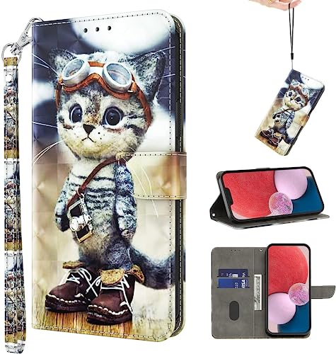 BOLELAW Hülle für Samsung Galaxy A13 4G / A13 5G / A04S Handyhülle, Kartensteckplatz Magnetverschluss Flip PU Leder Bemalte Muster Schutzhülle für Samsung Galaxy A04S, Freche Katze von BOLELAW