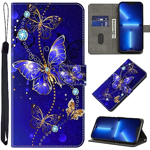 BOLELAW Hülle für Samsung Galaxy A33 5G mit [Magnetverschluss] [Flip-Funktion] [Kartenfächern] Flip Case Leder Samsung A33 Schutzhülle Stylische Klapphülle, Diamant-Schmetterling von BOLELAW