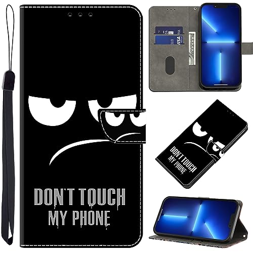 BOLELAW Hülle für Samsung Galaxy A34 mit [Magnetverschluss] [Flip-Funktion] [Kartenfächern] Flip Case Leder Samsung A34 Schutzhülle Stylische Klapphülle, Don't Touch My Phone von BOLELAW