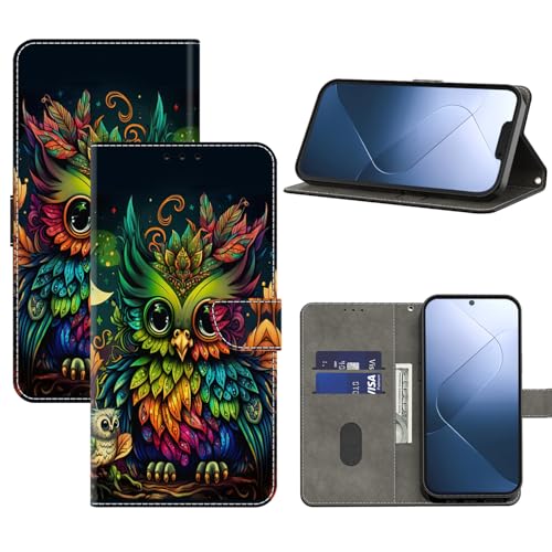 BOLELAW Hülle für Samsung Galaxy S24 FE mit [Magnetverschluss] [Standfunktion] [Kartenfächern] Flip Case Leder Galaxy S24 FE Schutzhülle Stylische Klapphülle, Bunte Eule von BOLELAW