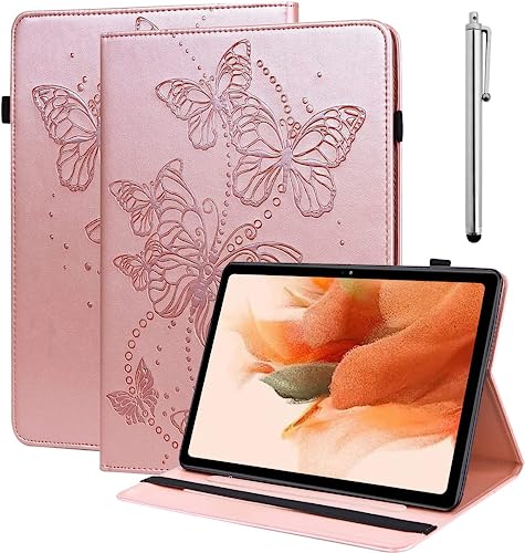 BOLELAW Hülle für Samsung Galaxy Tab A 10.1 2019 (SM-T510/T515) Geprägter Schmetterling PU Leder Folio Flip Case mit Stifthalter Stand Kartenschlitz Tablet Hülle, Rosa von BOLELAW